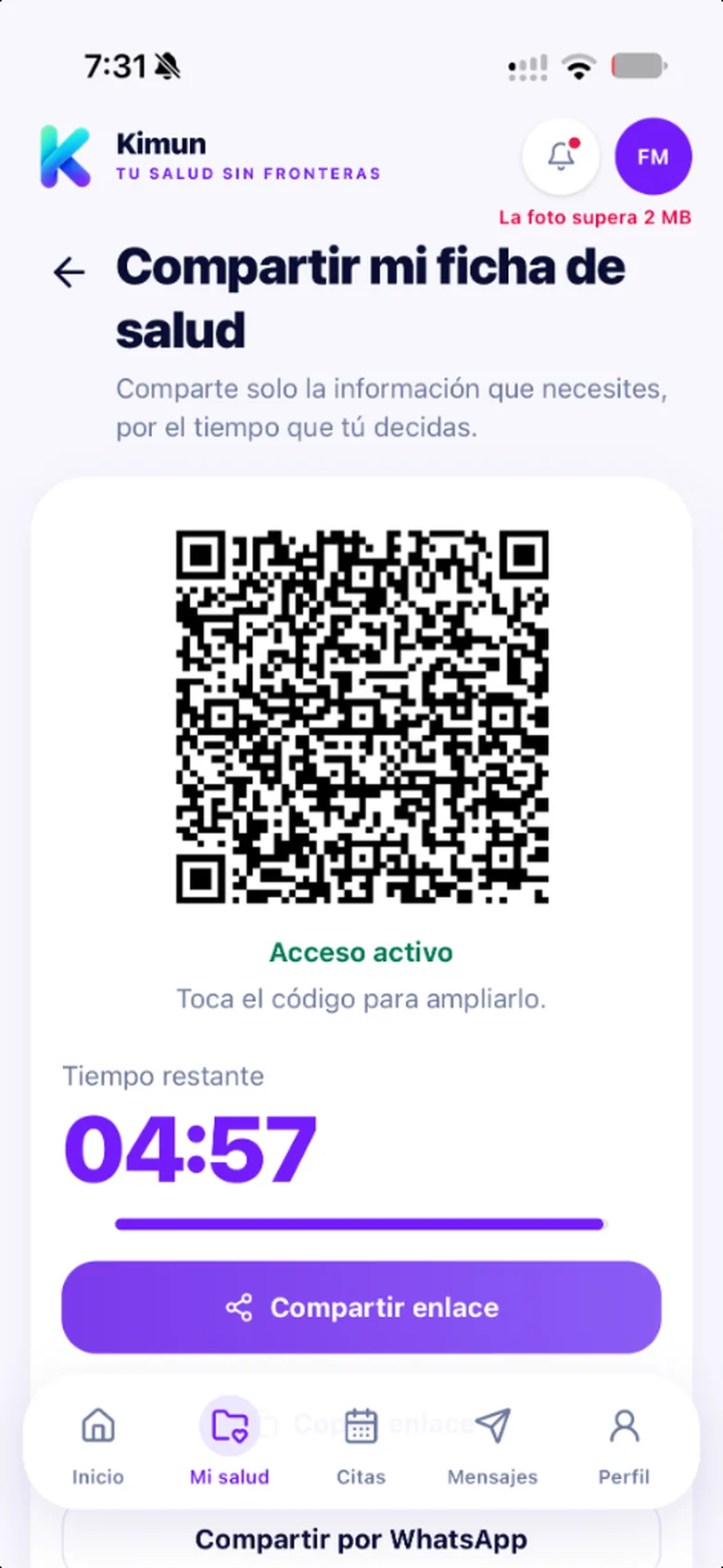 Ficha clinica con codigo QR