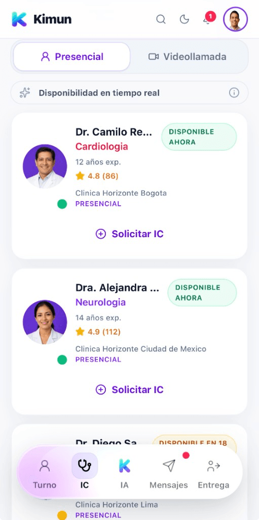 Kimun en iPhone: directorio clinico e interconsultas